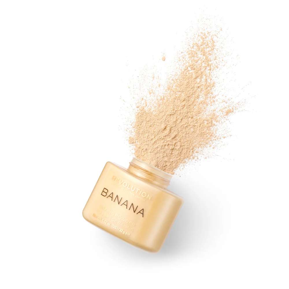 Jar of banana powder with a white background