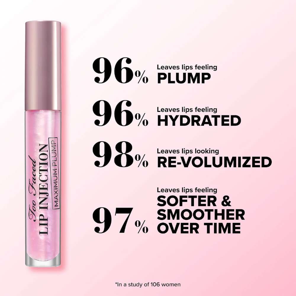 Lip gloss with text on a pink background