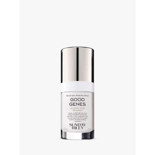 Skincare bottle labeled 'Good Genes' by Sunday Riley on a white background