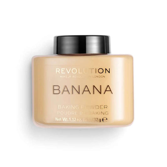 Makeup Revolution Banana Baking Powder jar on a white background