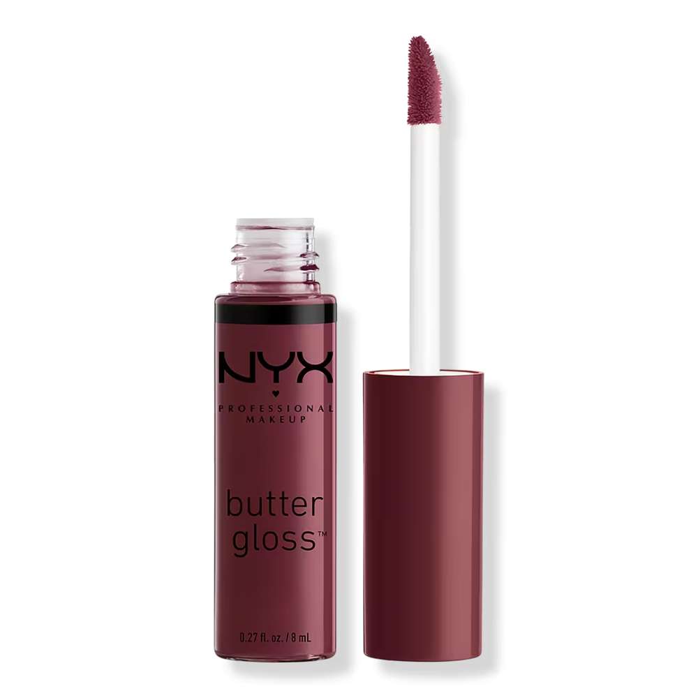 NYX Butter Gloss lip gloss with applicator on a white background