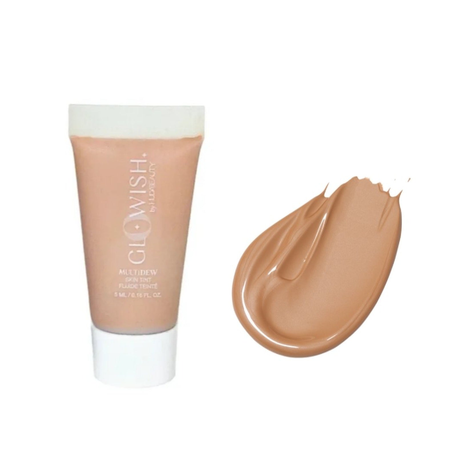 Glowlish makeup product with a swatch on a white background