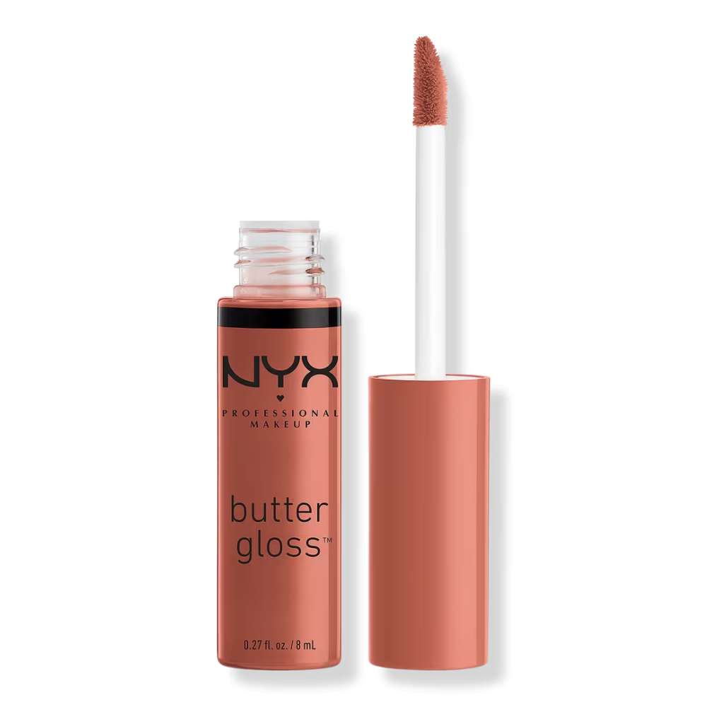 NYX Butter Gloss lip gloss with applicator on a white background