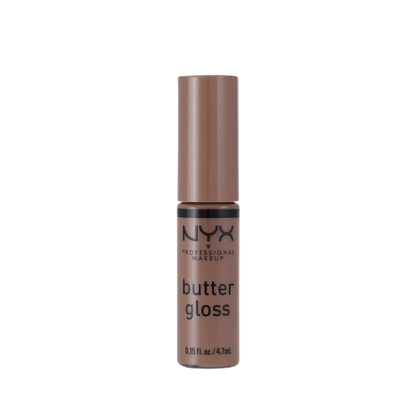 NYX Butter Gloss lip gloss in a brown shade on a white background