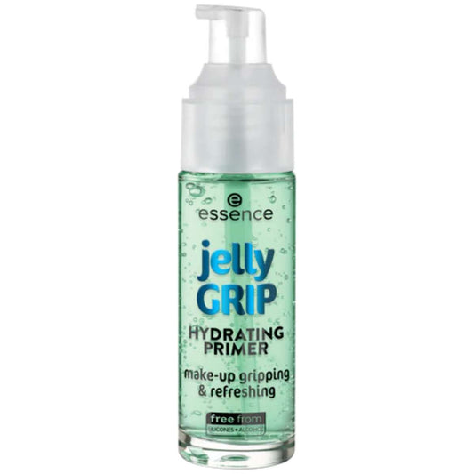 Bottle of essence jelly grip hydrating primer on a white background