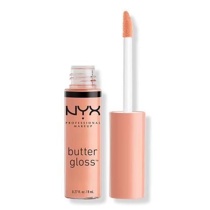 NYX Butter Gloss lip gloss with applicator on a white background