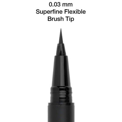 Black eyeliner pen with superfine flexible brush tip on a white background