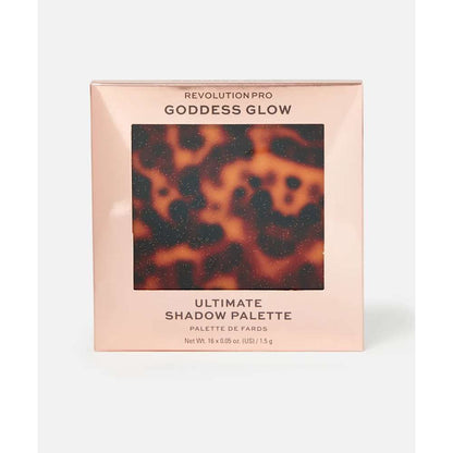 Revolution Pro Goddess Glow Ultimate Shadow Palette packaging with tortoiseshell pattern on a white background