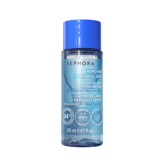 Sephora micellar cleansing water bottle on a white background