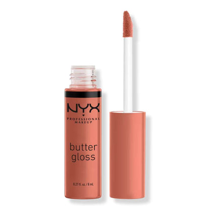 NYX Butter Gloss lip gloss with applicator on a white background