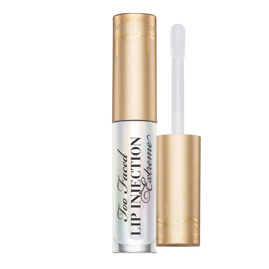 Too Faced Lip Injection Extreme lip product with gold and white packaging on a white background