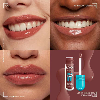 Close-up of lips with NYX lip product and retouching options.