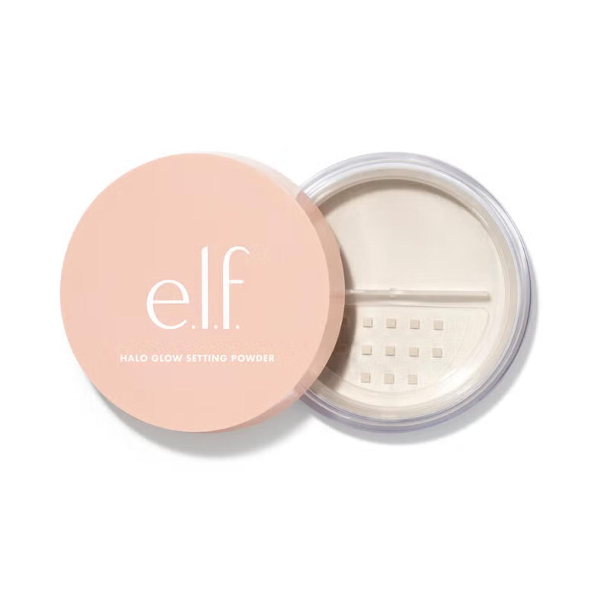 e.l.f. Studio Wild Glow Setting Powder in a clear container with a pink lid on a white background