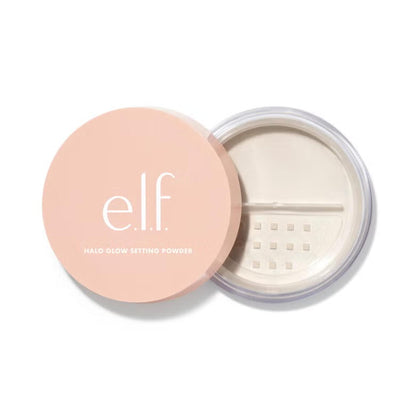 e.l.f. Studio Wild Glow Setting Powder in a clear container with a pink lid on a white background