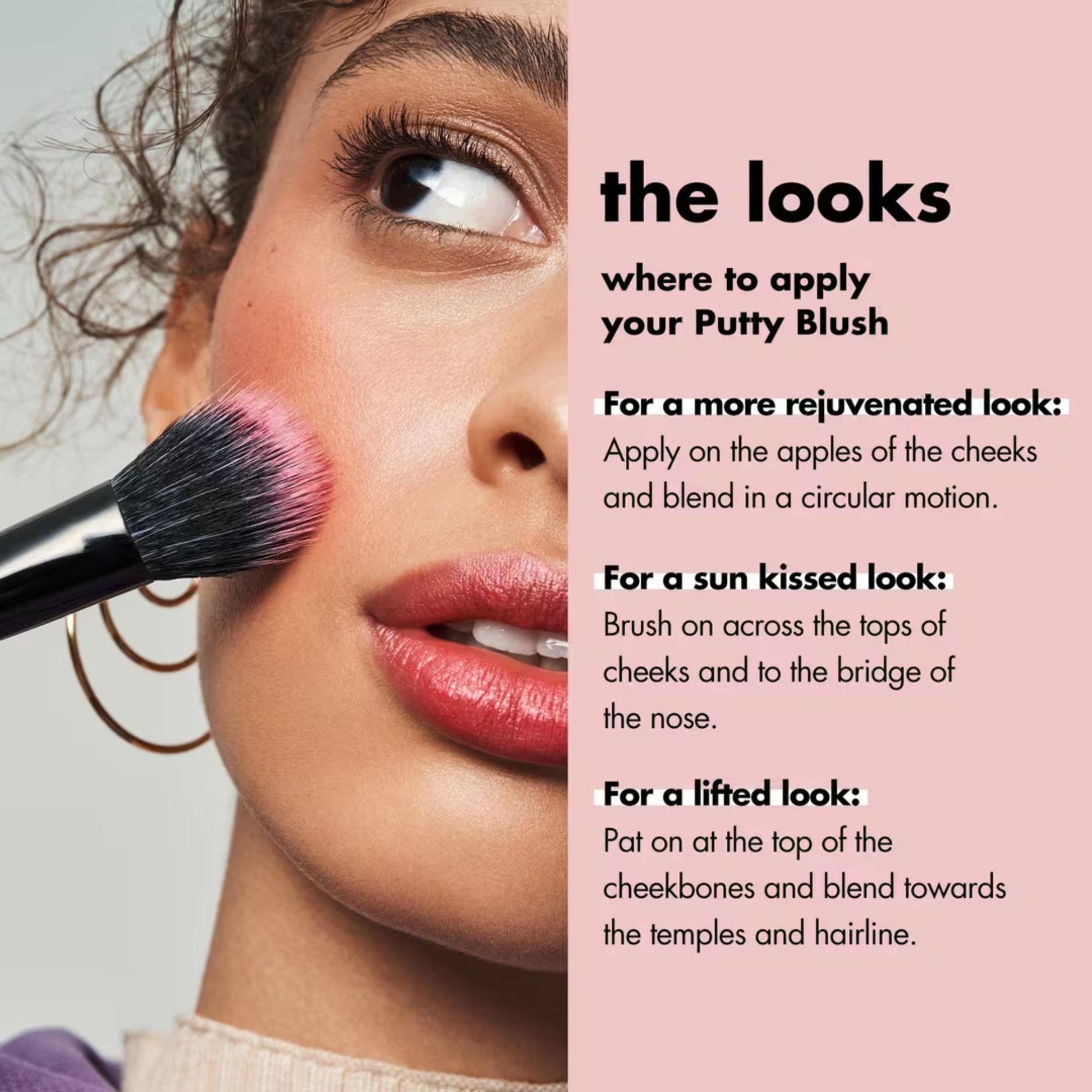 Makeup application guide with a brush and text on applying Putty Blush.