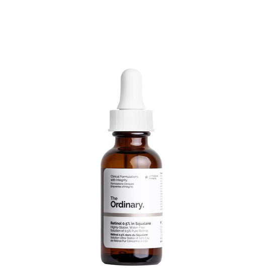 The Ordinary skincare serum bottle with dropper on a white background