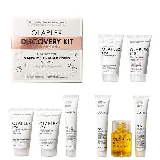 Olaplex Discovery Kit with various hair care products on a white background