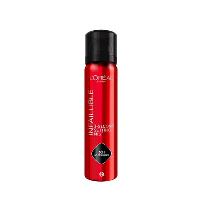 L'Oreal Paris Infallible 3-Second Setting Mist spray bottle on a white background