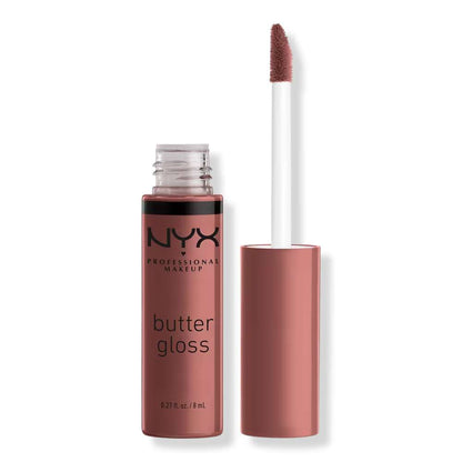 NYX Butter Gloss lip gloss with applicator on a white background